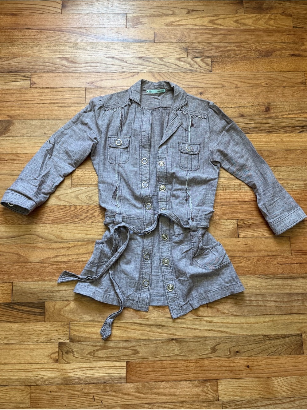 Maurices Taupe Utility Jacket with Waist Tie